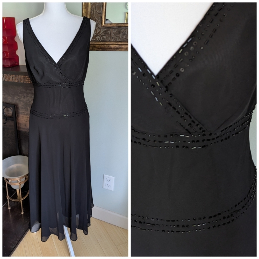 Y2K 2000s Whimsigoth Jones Wear Dress Women’s 10 Beaded Trim Detail Ruffle Hem